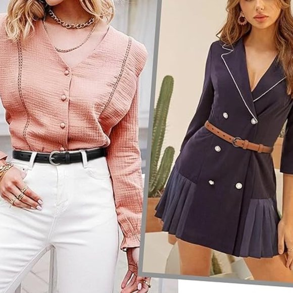 2 Pack Women Leather Belt Waist Skinny Dress F-black/Brown main image 3